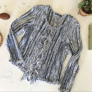NIC + ZOE Fringe Cardigan Blue and White L